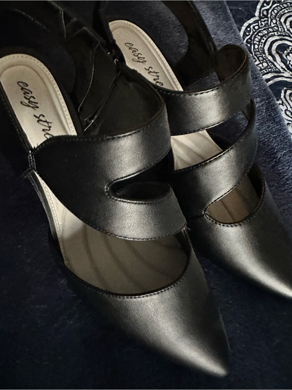 easy street Black Pointed Toe Strappy Heels
